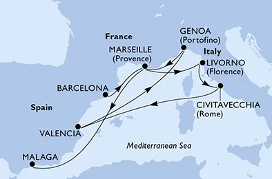 Route 10 Nächte Mittelmeer ab Barcelona bis Malaga