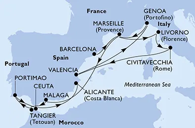 Route 14 Nächte Mittelmeer ab Barcelona bis Alicante