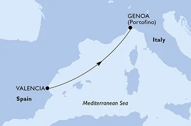 Route 2 Nächte Mittelmeer ab Valencia bis Genua