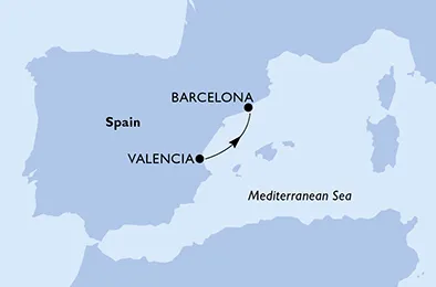 Route 1 Nacht Mittelmeer ab Valencia bis Barcelona