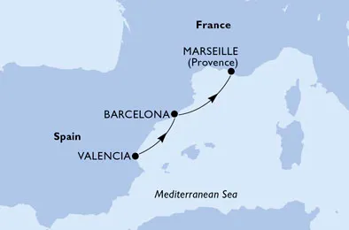 Route 2 Nächte Mittelmeer ab Valencia bis Marseille
