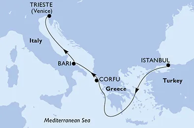 Route 4 Nächte Mittelmeer ab Istanbul bis Triest