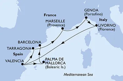 Route 8 Nächte Mittelmeer ab Valencia bis Barcelona