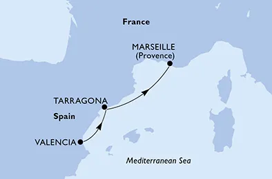Route 2 Nächte Mittelmeer ab Valencia bis Marseille