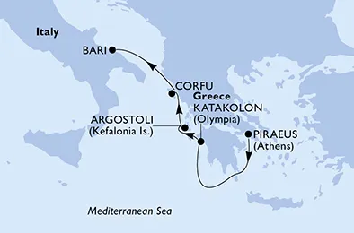 Route 4 Nächte Mittelmeer ab Piräus (Athen) bis Bari