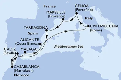 Route 10 Nächte Mittelmeer ab/bis Genua