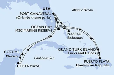 Route 14 Nächte Karibik ab Port Canaveral bis Nassau