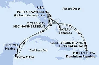 Route 15 Nächte Karibik ab Port Canaveral bis Nassau