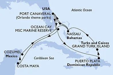 Route 14 Nächte Karibik ab Port Canaveral bis Nassau