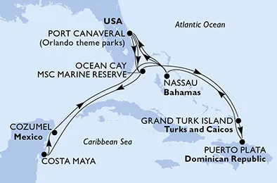 Route 14 Nächte Karibik ab Port Canaveral bis Nassau
