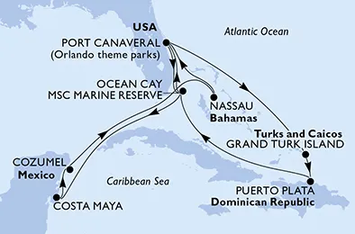 Route 13 Nächte Karibik ab Port Canaveral bis Nassau
