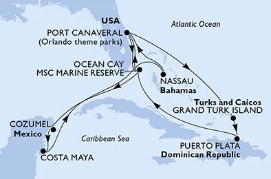 Route 13 Nächte Karibik ab Port Canaveral bis Ocean Cay - MSC Marine Reserve