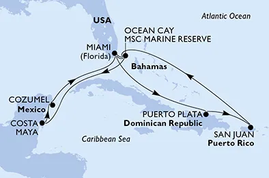 Route 13 Nächte Karibik ab Miami bis Ocean Cay - MSC Marine Reserve