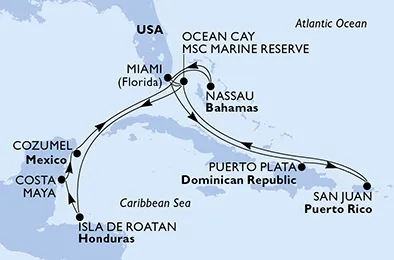Route 15 Nächte Karibik ab Miami bis Ocean Cay - MSC Marine Reserve