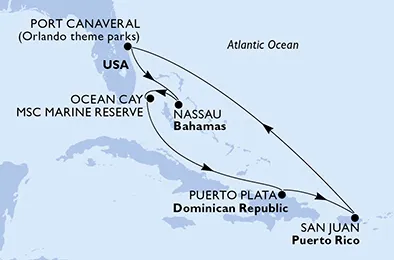 Route 8 Nächte Karibik ab/bis Port Canaveral
