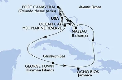 Route 10 Nächte Karibik ab Port Canaveral bis Nassau