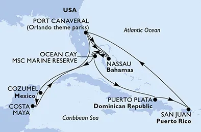Route 15 Nächte Karibik ab Port Canaveral bis San Juan