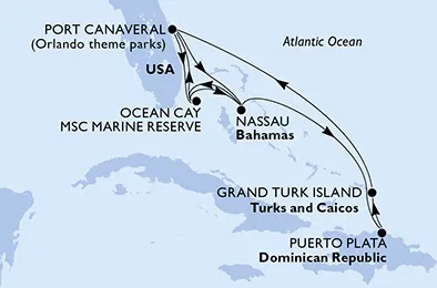 Route 11 Nächte Karibik ab Port Canaveral bis Grand Turk Island
