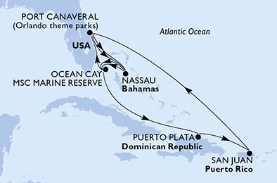 Route 12 Nächte Karibik ab Port Canaveral bis Ocean Cay - MSC Marine Reserve