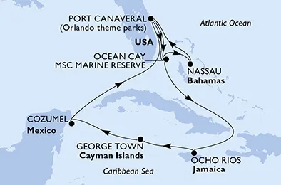 Route 10 Nächte Karibik ab Port Canaveral bis Nassau