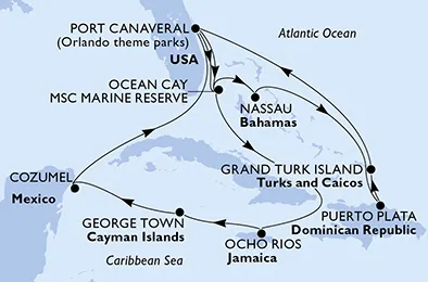 Route 14 Nächte Karibik ab Port Canaveral bis Cozumel