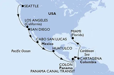 Route 19 Nächte Positionierungsfahrten ab Seattle bis Miami