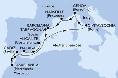Route 10 Nächte Mittelmeer ab Tarragona bis Barcelona