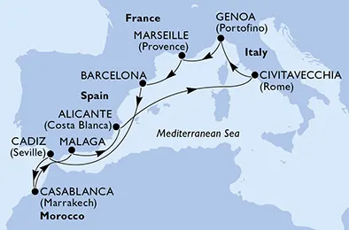 Route 10 Nächte Mittelmeer ab/bis Marseille