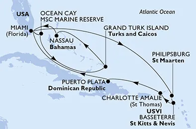 Route 14 Nächte Karibik ab Miami bis Puerto Plata