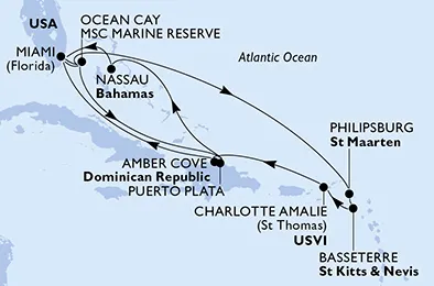 Route 15 Nächte Karibik ab Miami bis Nassau
