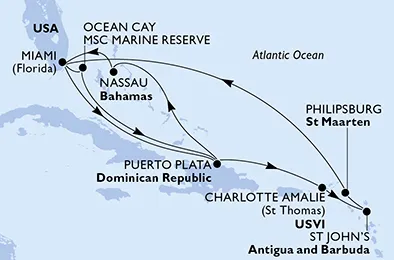 Route 14 Nächte Karibik ab Miami bis Philipsburg