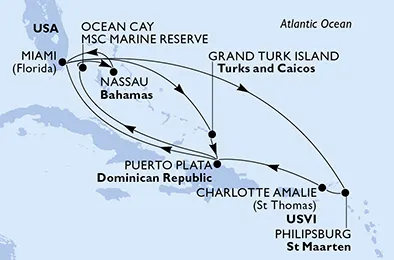 Route 14 Nächte Karibik ab Miami bis Puerto Plata