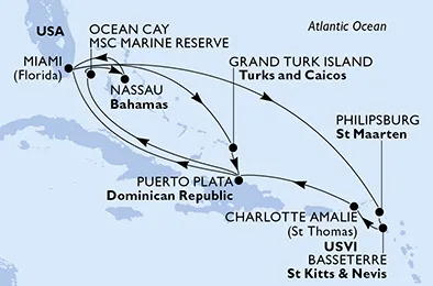 Route 15 Nächte Karibik ab Miami bis Nassau