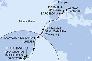 Route 17 Nächte Positionierungsfahrten ab Genua bis Santos