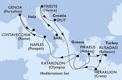 Route 11 Nächte Mittelmeer ab Bari bis Civitavecchia (Rom)