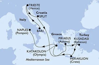 Route 9 Nächte Mittelmeer ab Bari bis Neapel