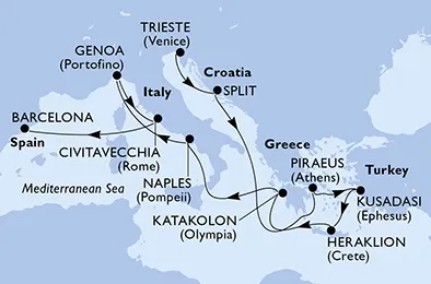 Route 12 Nächte Mittelmeer ab Triest bis Barcelona