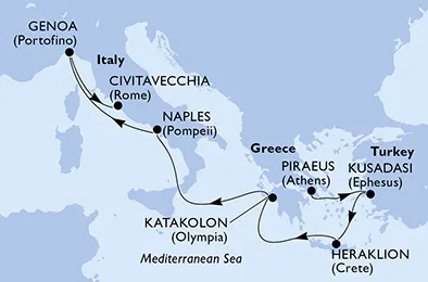 Route 7 Nächte Mittelmeer ab Piräus (Athen) bis Civitavecchia (Rom)