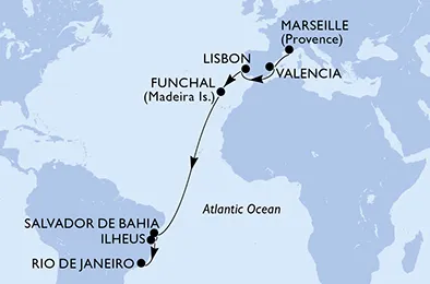 Route 15 Nächte Positionierungsfahrten ab Marseille bis Rio De Janeiro