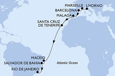 Route 18 Nächte Positionierungsfahrten ab Florenz/Livorno bis Rio De Janeiro