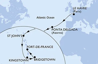 Route 13 Nächte Positionierungsfahrten ab Paris/Le Havre bis Fort De France