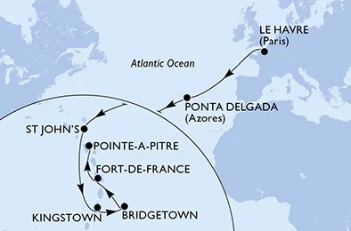 Route 14 Nächte Positionierungsfahrten ab Paris/Le Havre bis Pointe A Pitre