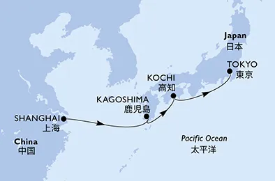 Route 6 Nächte Asien ab Shanghai bis Tokyo