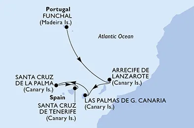 Route 5 Nächte Kanaren ab Madeira (Funchal) bis Santa Cruz De Tenerife