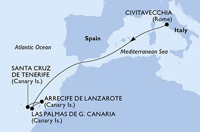 Route 6 Nächte Kanaren ab Civitavecchia (Rom) bis Santa Cruz De Tenerife