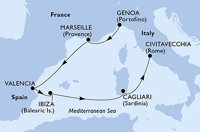Route 6 Nächte Mittelmeer ab Genua bis Civitavecchia (Rom)