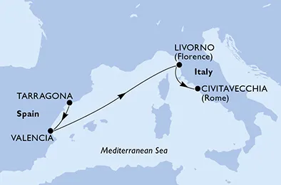 Route 4 Nächte Mittelmeer ab Tarragona bis Civitavecchia (Rom)