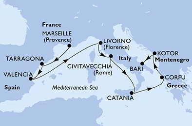Route 9 Nächte Mittelmeer ab Marseille bis Bari
