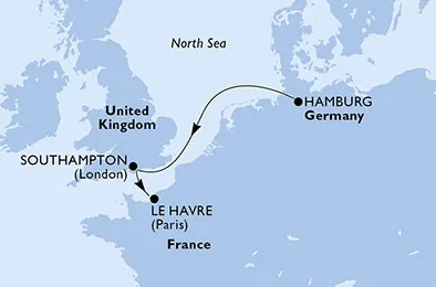 Route 3 Nächte Nordeuropa ab Hamburg bis Paris/Le Havre