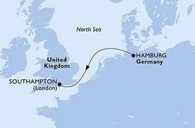 Route 2 Nächte Nordeuropa ab Hamburg bis Southampton
